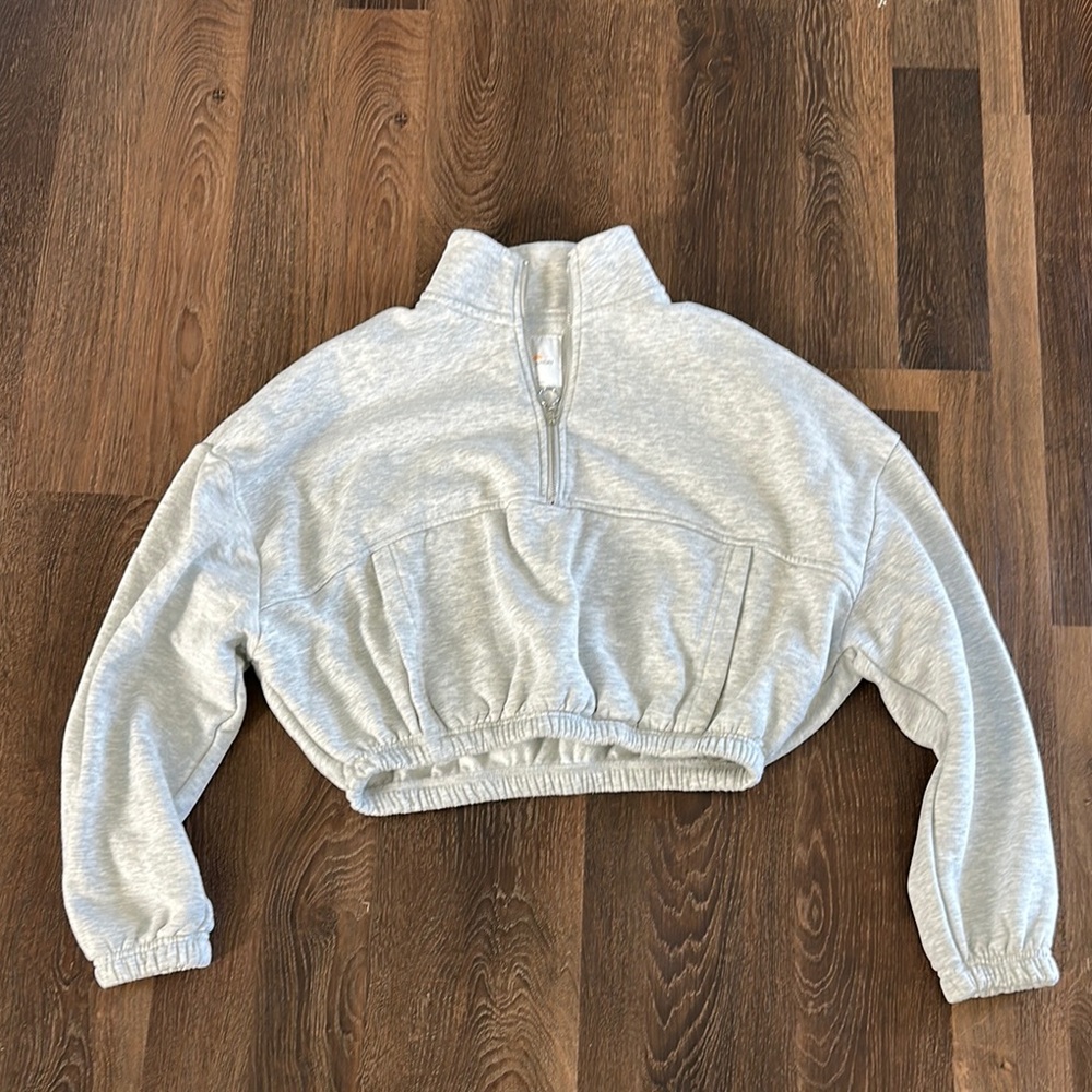 Lazy Sunday Gray ziptop cropped Sweatshirt
